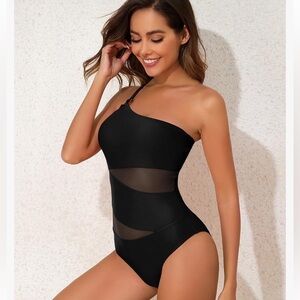 NWT HEYTALALA one piece Black detailed mesh, cut out bathing suit size M